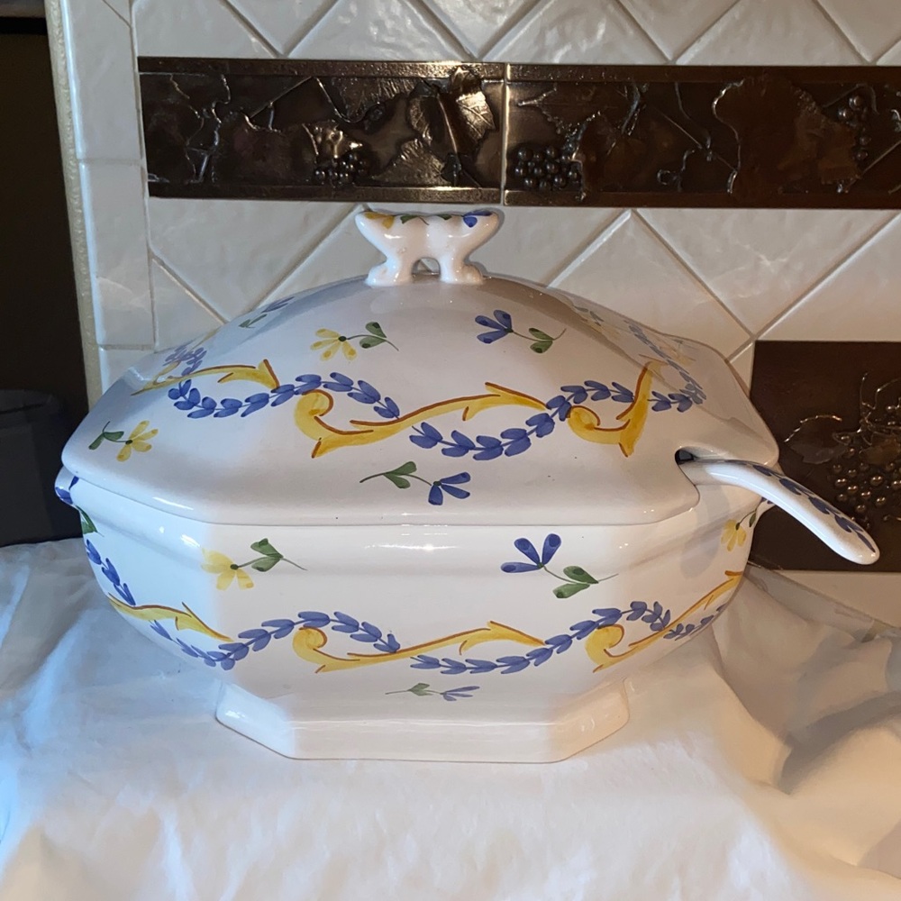 Vintage Jay Willfred Tureen Lidded Serving Ladle Platter Portugal handpainted